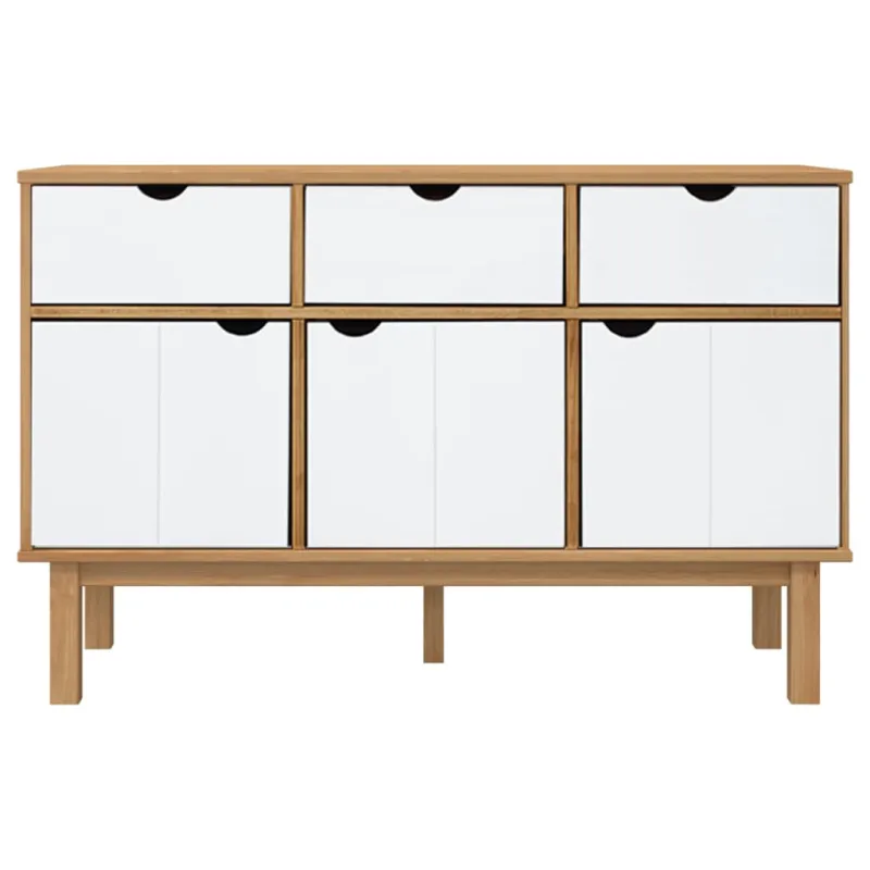 Šoninė spintelė OTTA, ruda/balta, 114x43x73,5cm, pušies masyvas