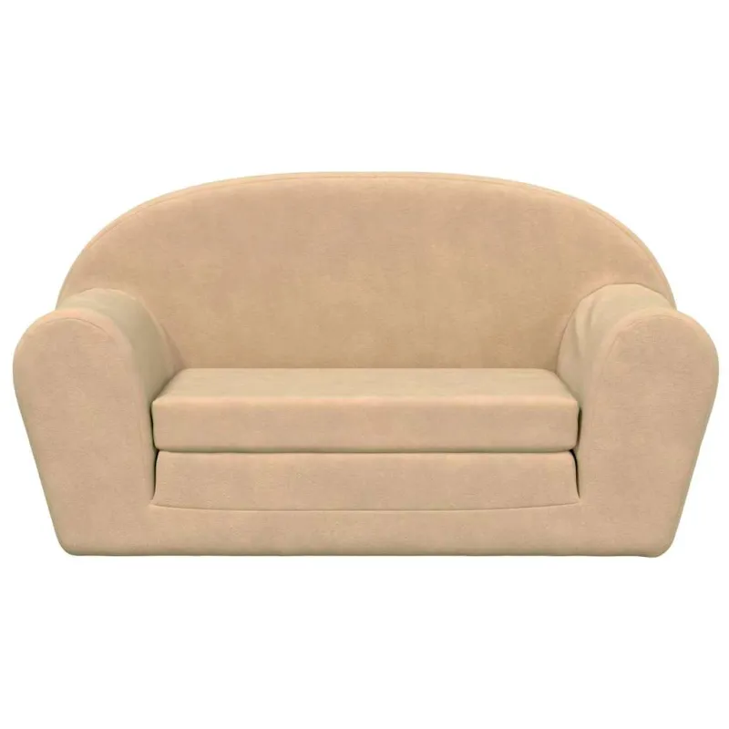 Vaikiška dvivietė sofa-lova, kreminės spalvos, minkštas pliušas