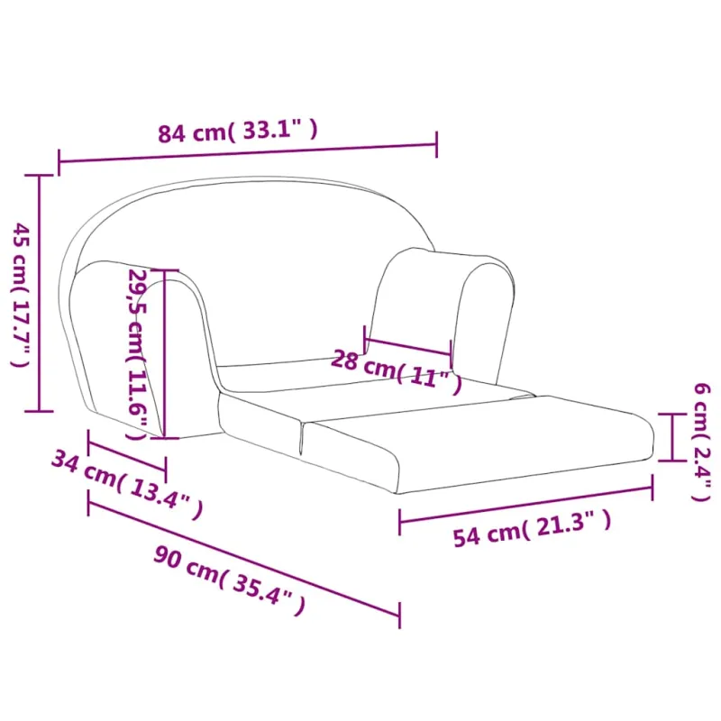 Vaikiška dvivietė sofa-lova, kreminės spalvos, minkštas pliušas
