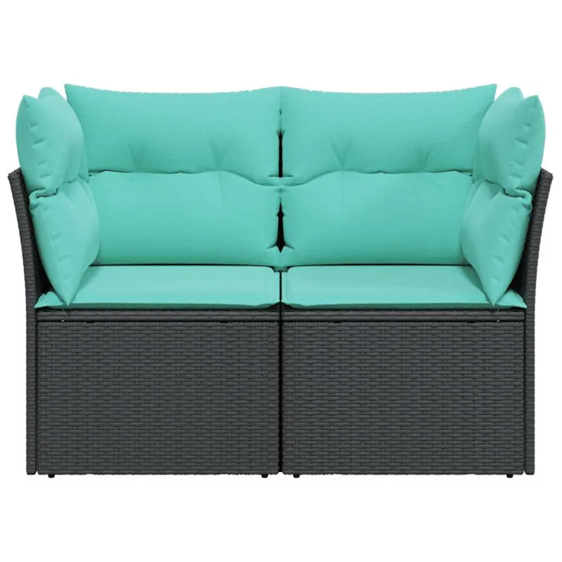 Sodo sofa su pagalvėlėmis, dvivietė, juoda, poliratanas