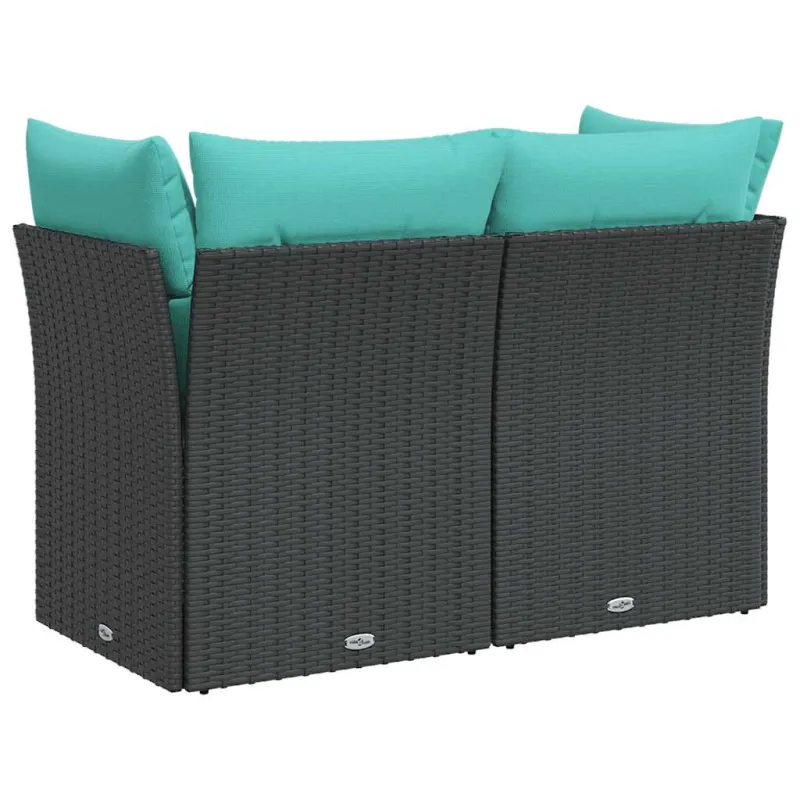 Sodo sofa su pagalvėlėmis, dvivietė, juoda, poliratanas
