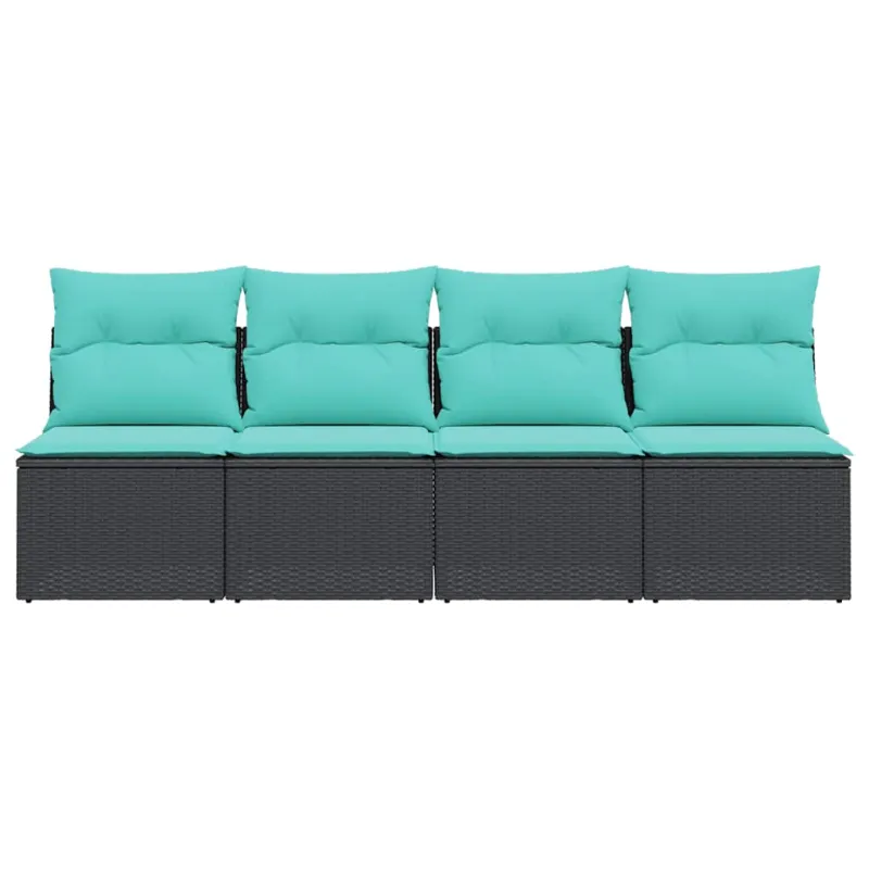 Sodo sofa su pagalvėlėmis, 4 sėdimos vietos, juodas, poliratanas
