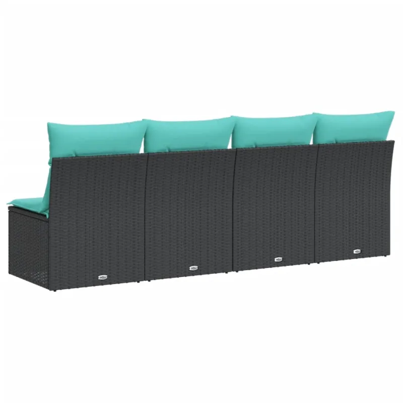 Sodo sofa su pagalvėlėmis, 4 sėdimos vietos, juodas, poliratanas