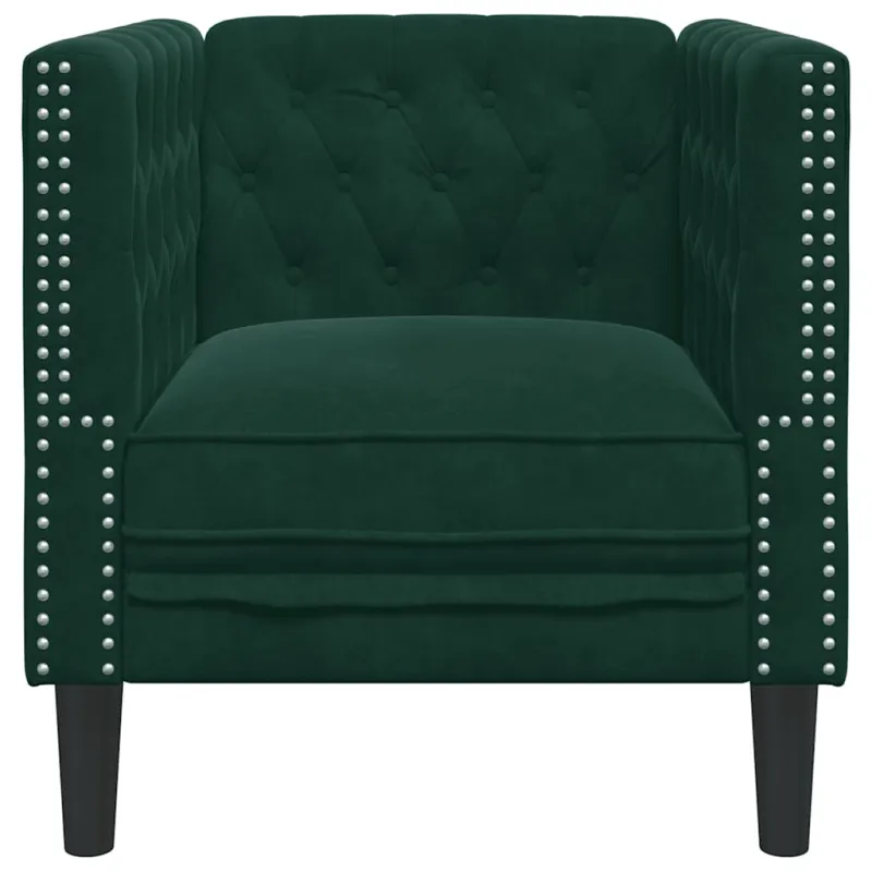 Česterfildo sofa-kėdė, tamsiai žalia, aksomas