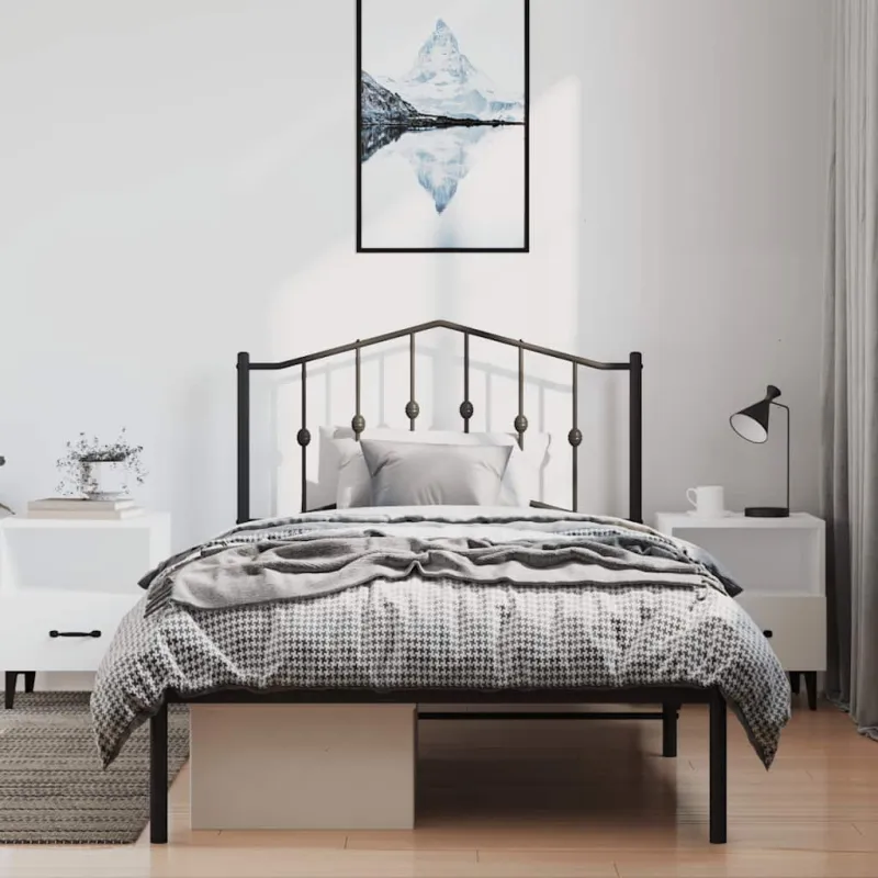 Metalinis lovos rėmas su galvūgaliu, juodos spalvos, 100x190cm