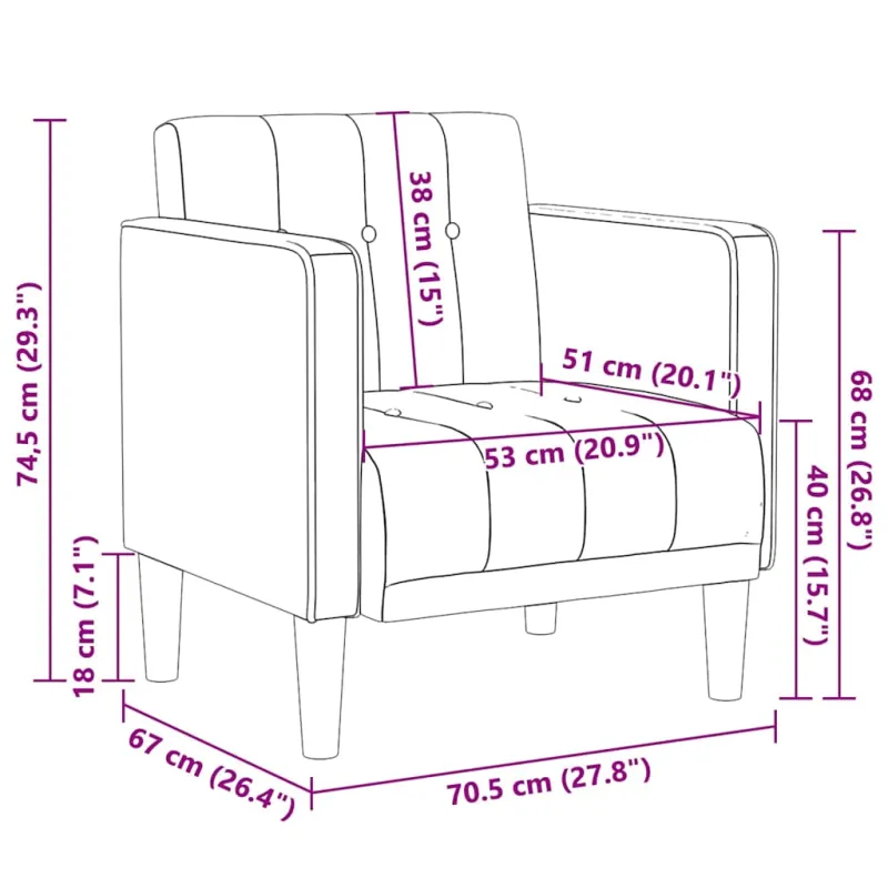 Sofa-kėdė su porankiais, kreminės spalvos, 53 cm, audinys