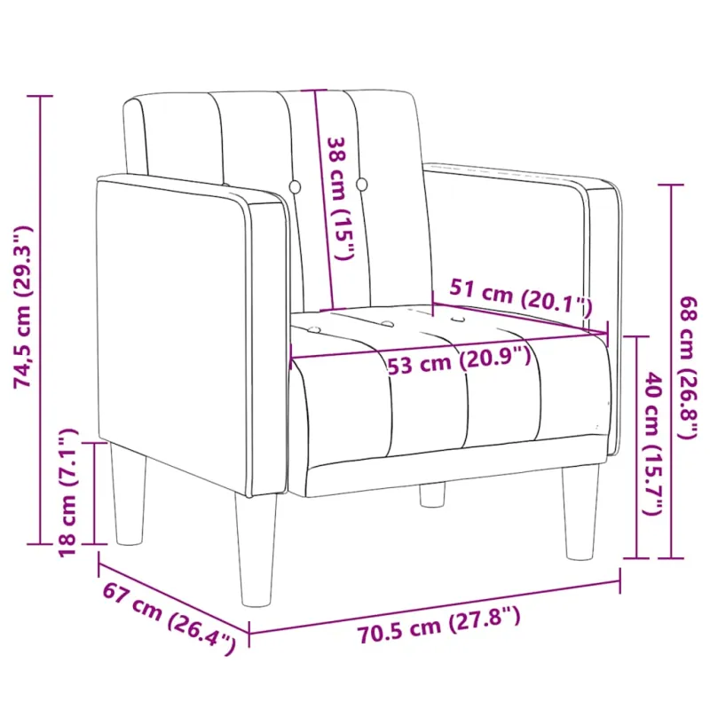 Sofa-kėdė su porankiais, debesų pilka, 53 cm, audinys