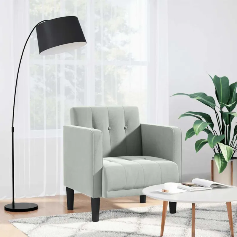 Sofa-kėdė su porankiais, šviesiai pilka, 53 cm, aksomas