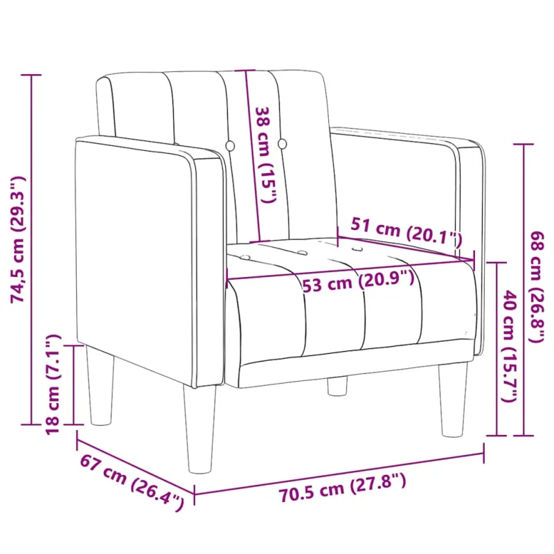 Sofa-kėdė su porankiais, juoda, 53 cm, aksominė