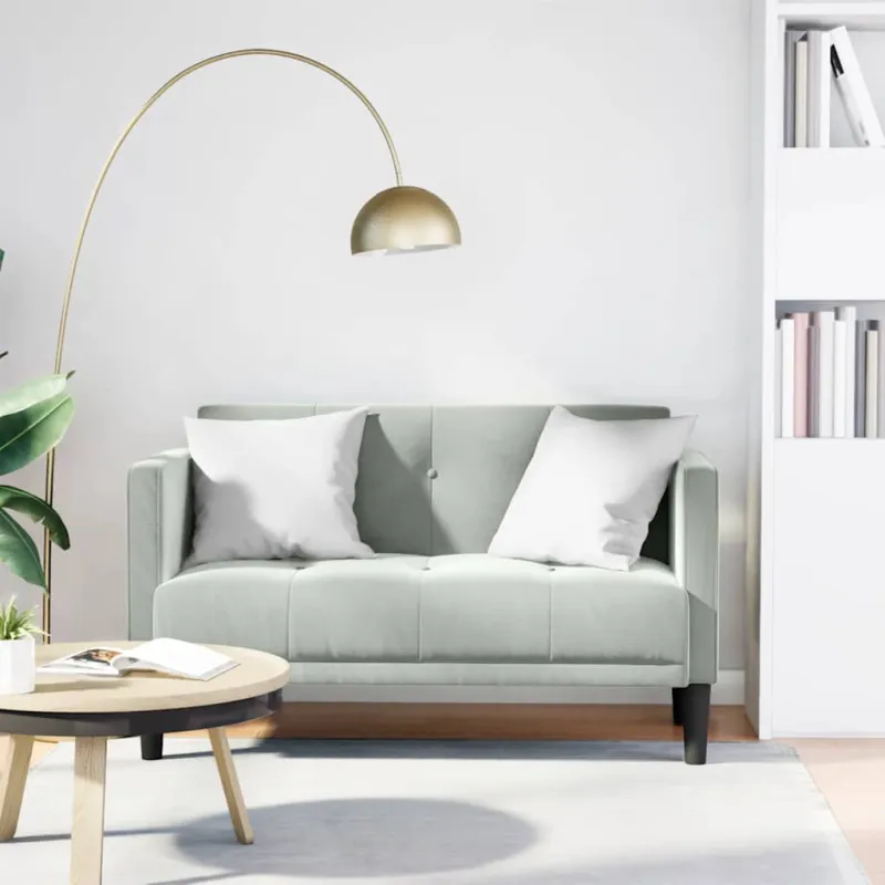 Dvivietė sofa, šviesiai pilka, 111 cm, aksomas