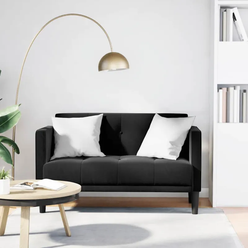 Dvivietė sofa, juoda, 111 cm, aksomas