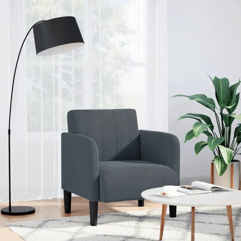 Sofa-kėdė su porankiais, tamsiai pilka, 54 cm, aksomas
