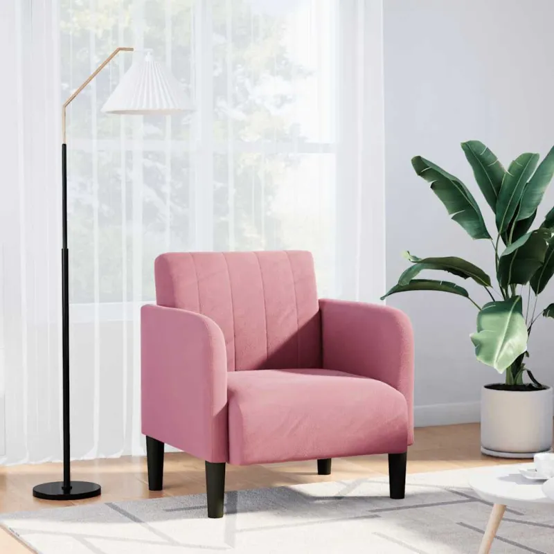 Sofa-kėdė su porankiais, rožinė, 54 cm, aksomas