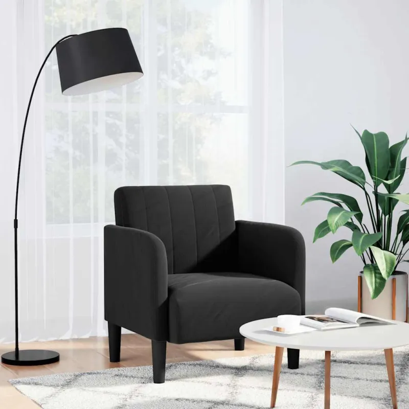 Sofa-kėdė su porankiais, juoda, 54 cm, aksominė