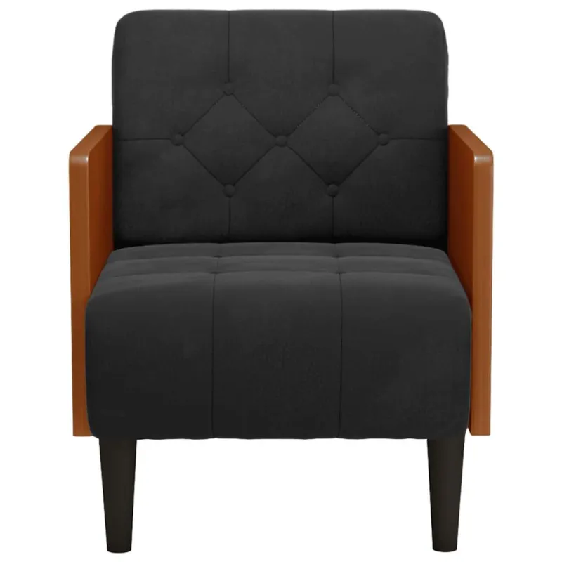 Sofa-kėdė su porankiais, juoda, 55 cm, aksominė