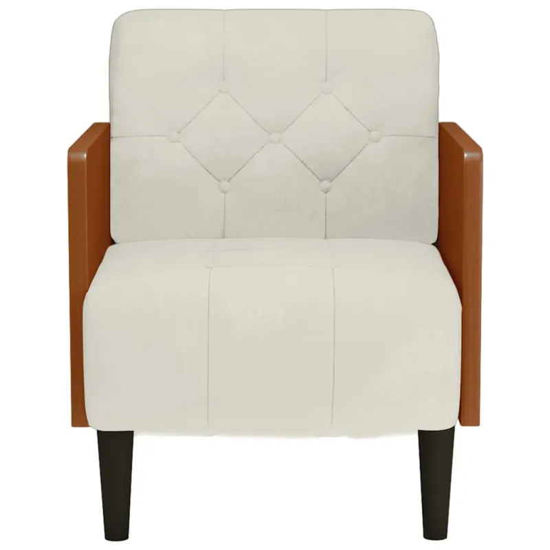 Sofa-kėdė su porankiais, kreminės spalvos, 55 cm, aksomas