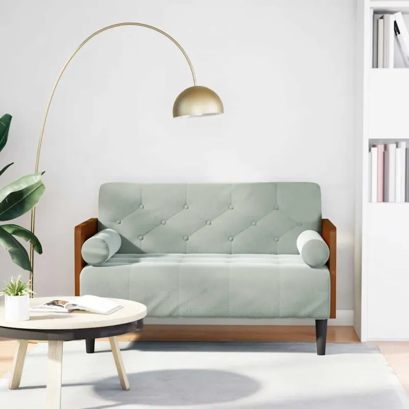 Dvivietė sofa su pagalvėlėmis, šviesiai pilka, 110 cm, aksomas