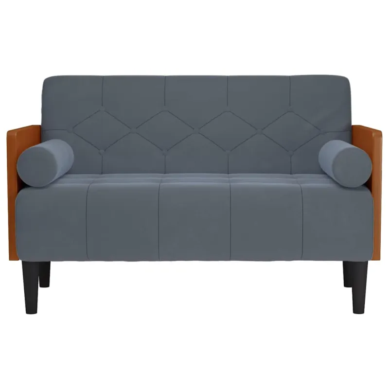 Dvivietė sofa su pagalvėlėmis, tamsiai pilka, 110 cm, aksomas