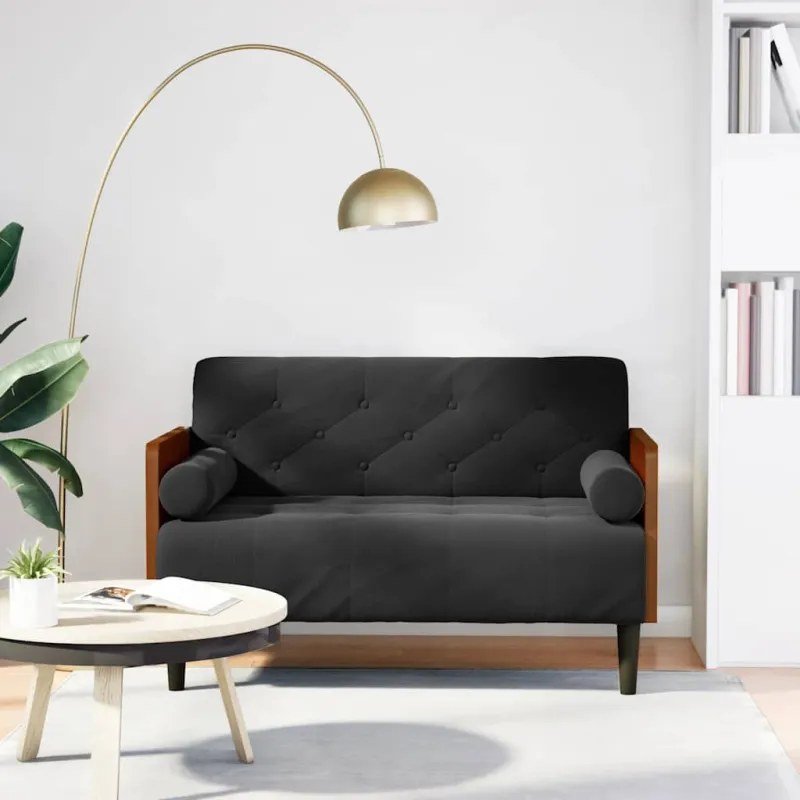 Dvivietė sofa su pagalvėlėmis, juoda, 110 cm, aksomas