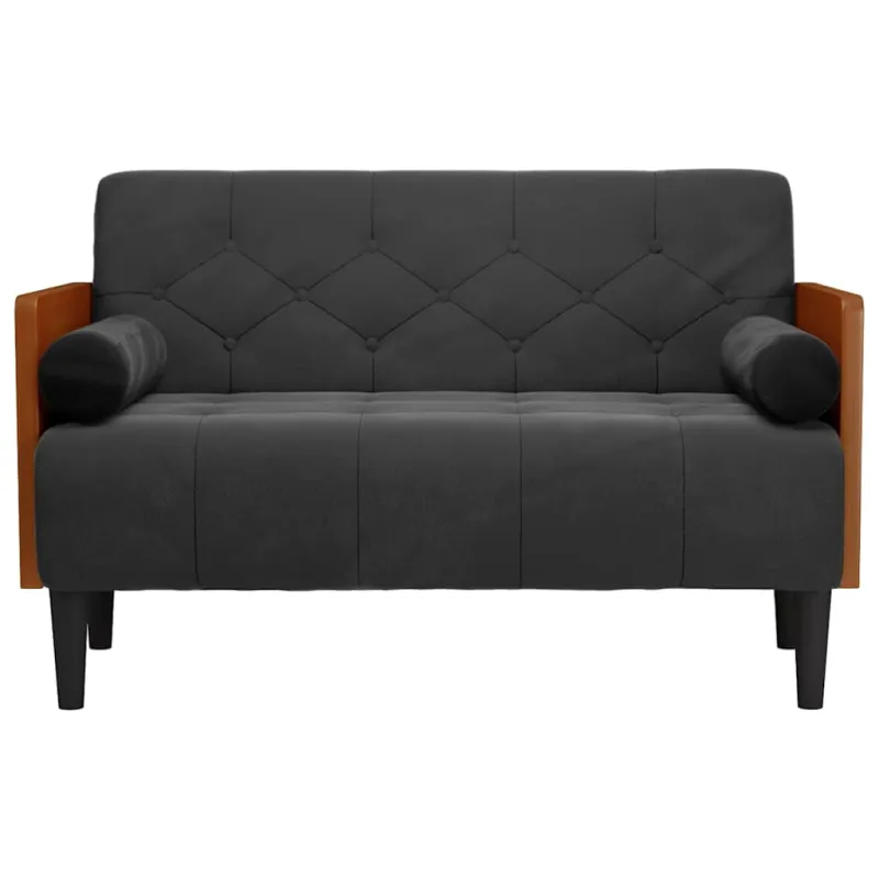 Dvivietė sofa su pagalvėlėmis, juoda, 110 cm, aksomas