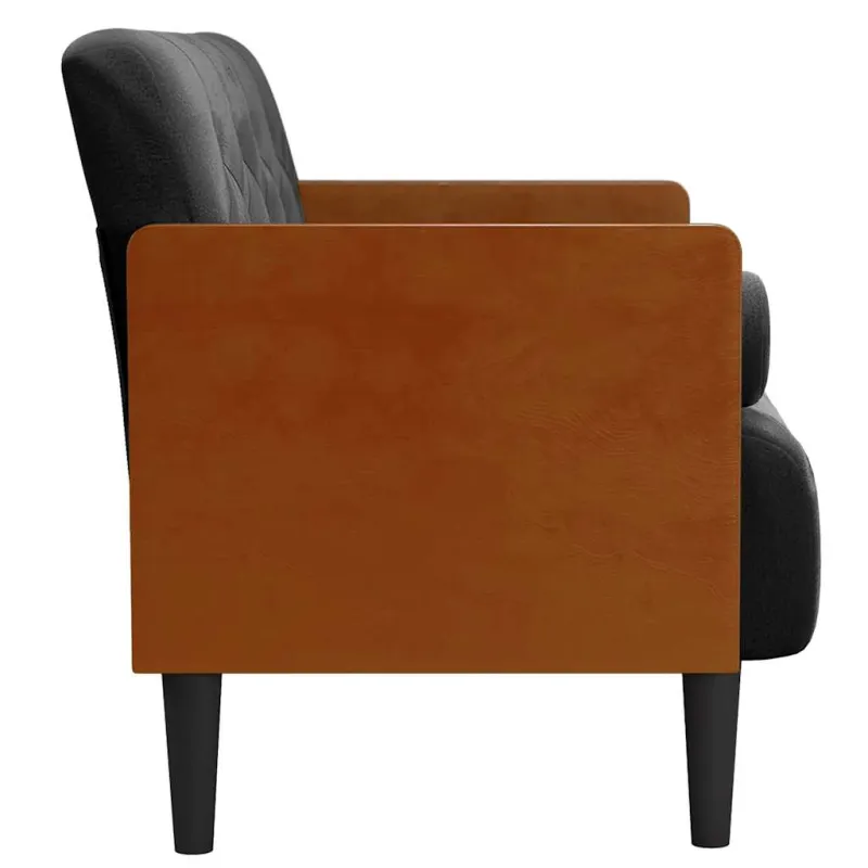 Dvivietė sofa su pagalvėlėmis, juoda, 110 cm, aksomas