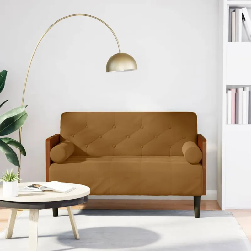 Dvivietė sofa su pagalvėlėmis, ruda, 110 cm, aksomas