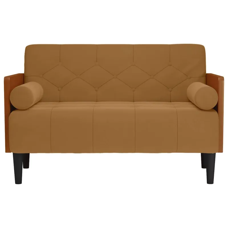 Dvivietė sofa su pagalvėlėmis, ruda, 110 cm, aksomas