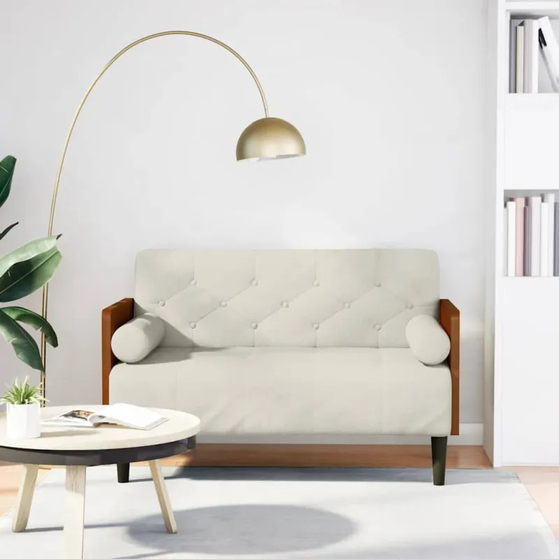 Dvivietė sofa su pagalvėlėmis, kreminės spalvos, 110 cm, aksomas