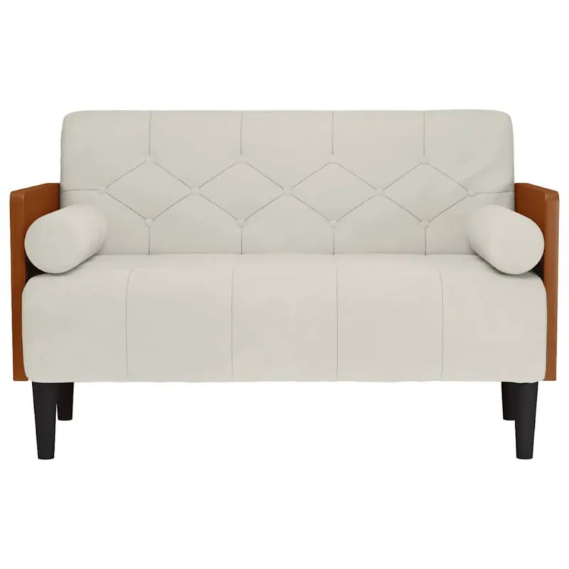 Dvivietė sofa su pagalvėlėmis, kreminės spalvos, 110 cm, aksomas