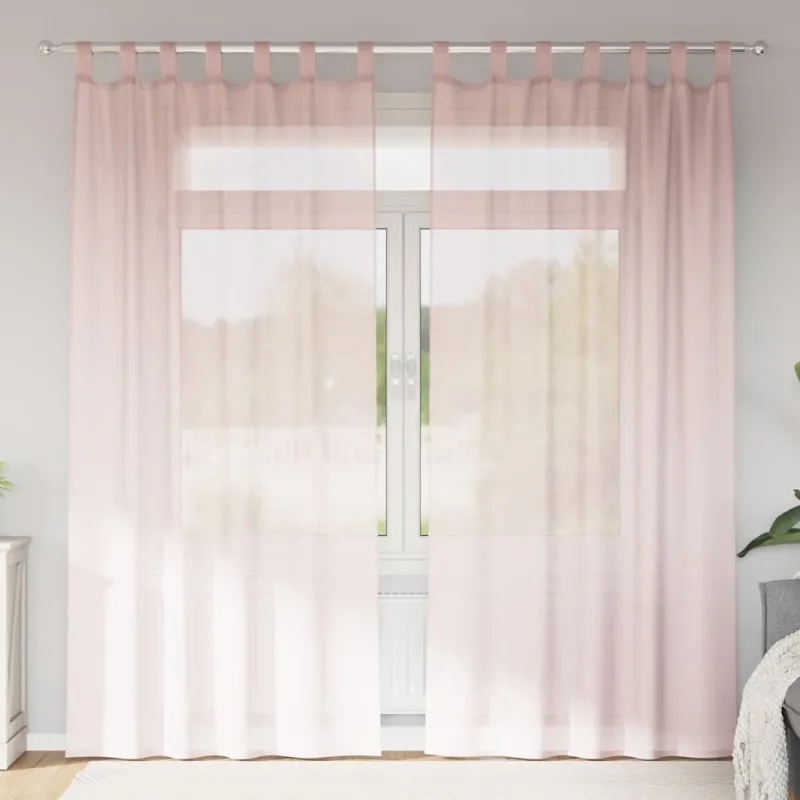 Voilės užuolaidos su kilpelėmis, 2 vnt., šviesiai rožinės, 140x225 cm