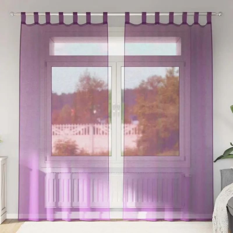 Voilės užuolaidos su kilpelėmis, 2 vnt., violetinės, 140x225 cm
