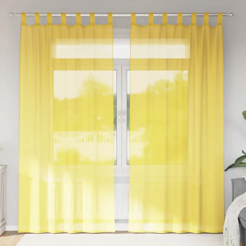 Voilės užuolaidos su kilpelėmis, 2 vnt., geltonos, 140x245 cm
