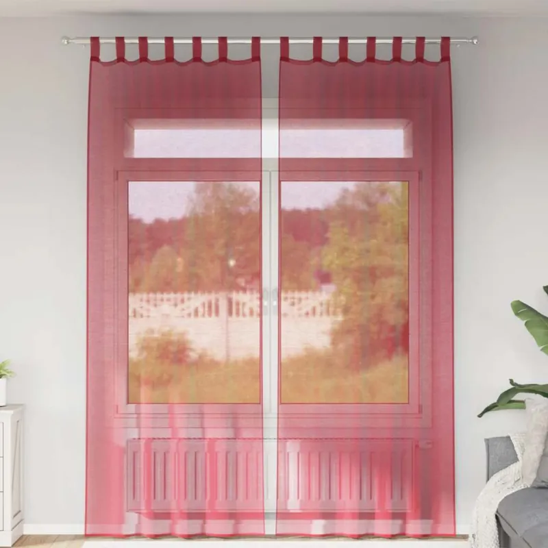 Voilės užuolaidos su kilpelėmis, 2 vnt., vyno raudonos, 140x260 cm