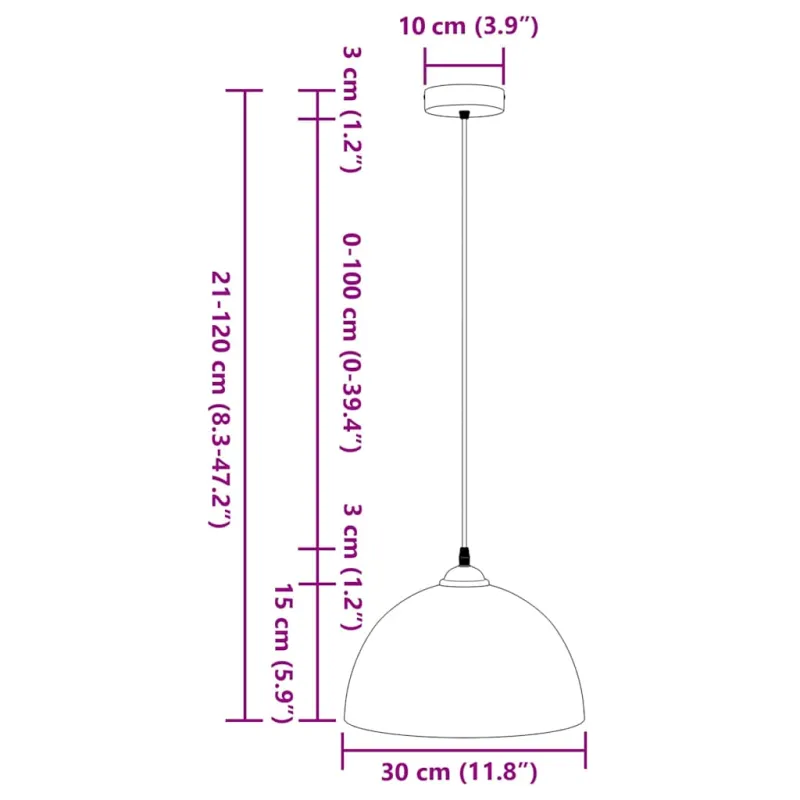 Pakabinami šviestuvai, 2 vnt., reguliuojamo aukščio, E27, juodi, Ø 30 cm, metaliniai