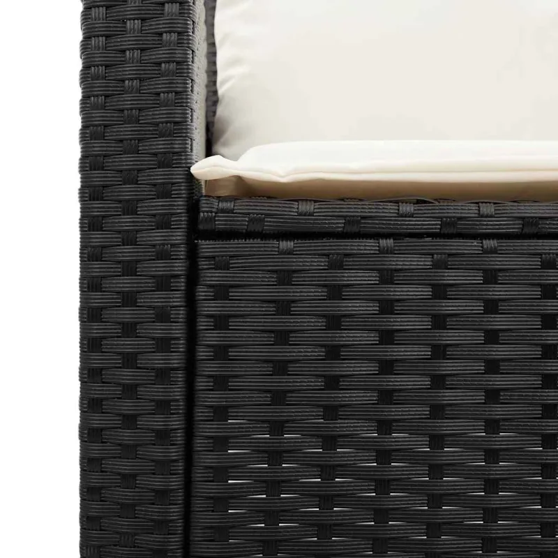 Sodo sofa, 3 vietų, su pagalvėlėmis ir stalu, juoda, poliratanas