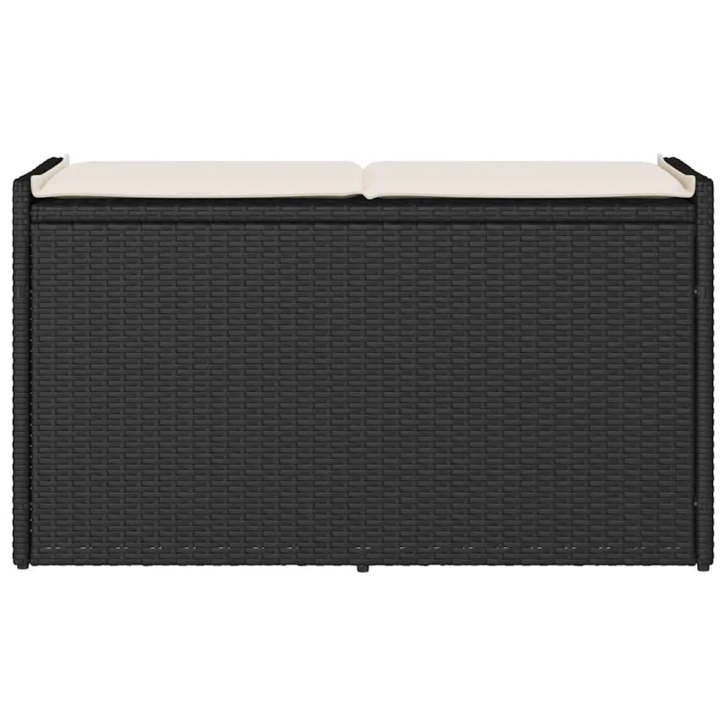 Lauko suoliukas su daiktadėže ir pagalvėle, juodas, 100 cm, poliratanas