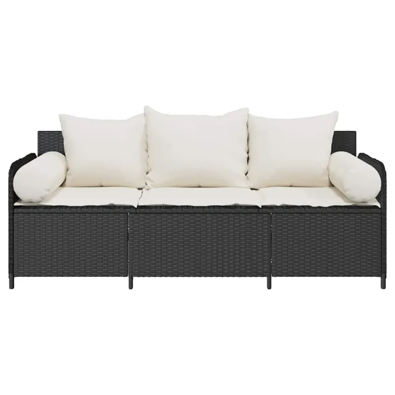 Sodo sofa su pagalvėlėmis, 3 sėdimos vietos, juodas, poliratanas