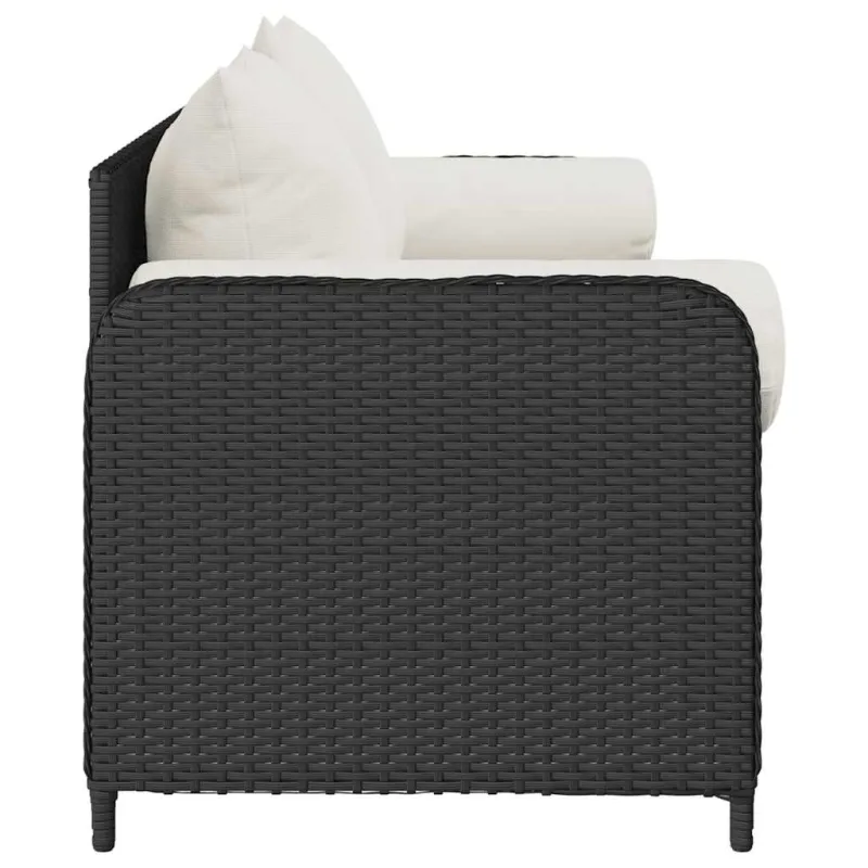 Sodo sofa su pagalvėlėmis, 3 sėdimos vietos, juodas, poliratanas