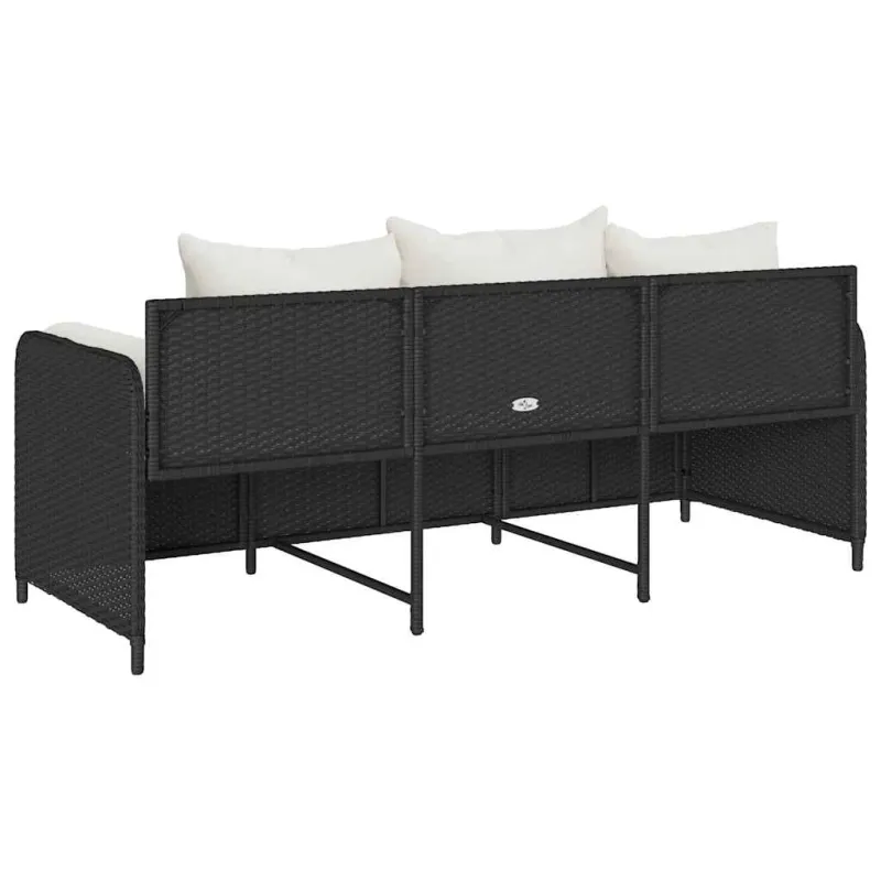 Sodo sofa su pagalvėlėmis, 3 sėdimos vietos, juodas, poliratanas