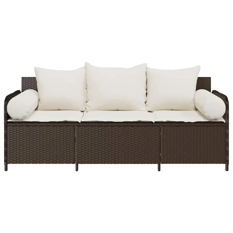 Sodo sofa su pagalvėlėmis, 3 sėdimos vietos, ruda, poliratanas