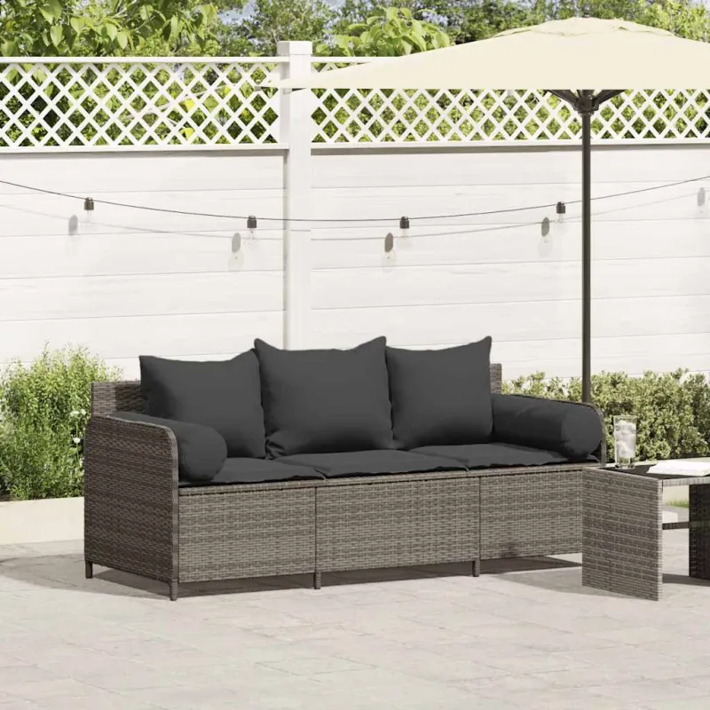 Sodo sofa su pagalvėlėmis, 3 sėdimos vietos, pilka, poliratanas