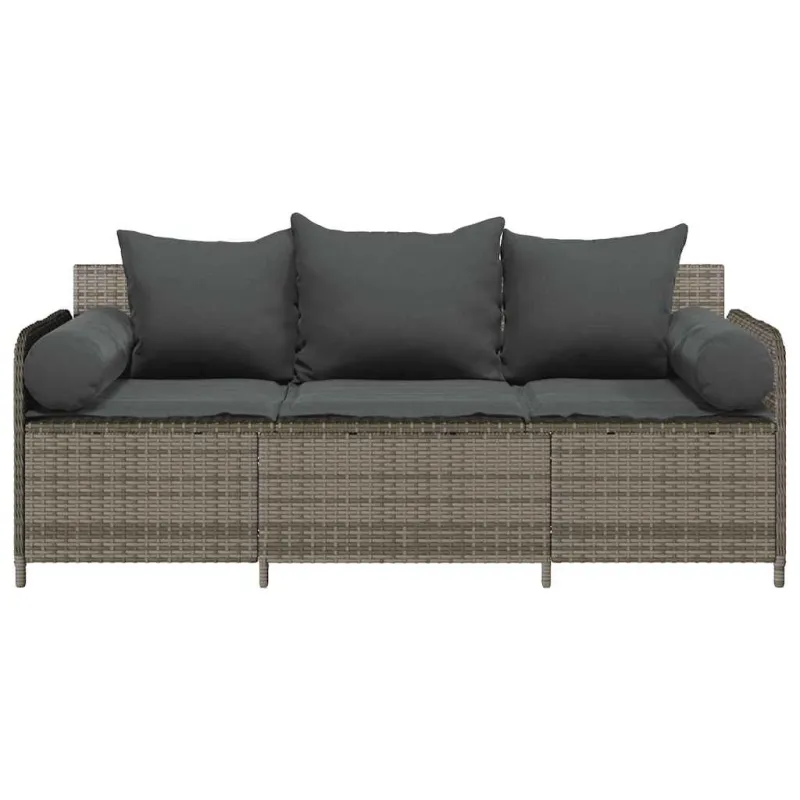 Sodo sofa su pagalvėlėmis, 3 sėdimos vietos, pilka, poliratanas