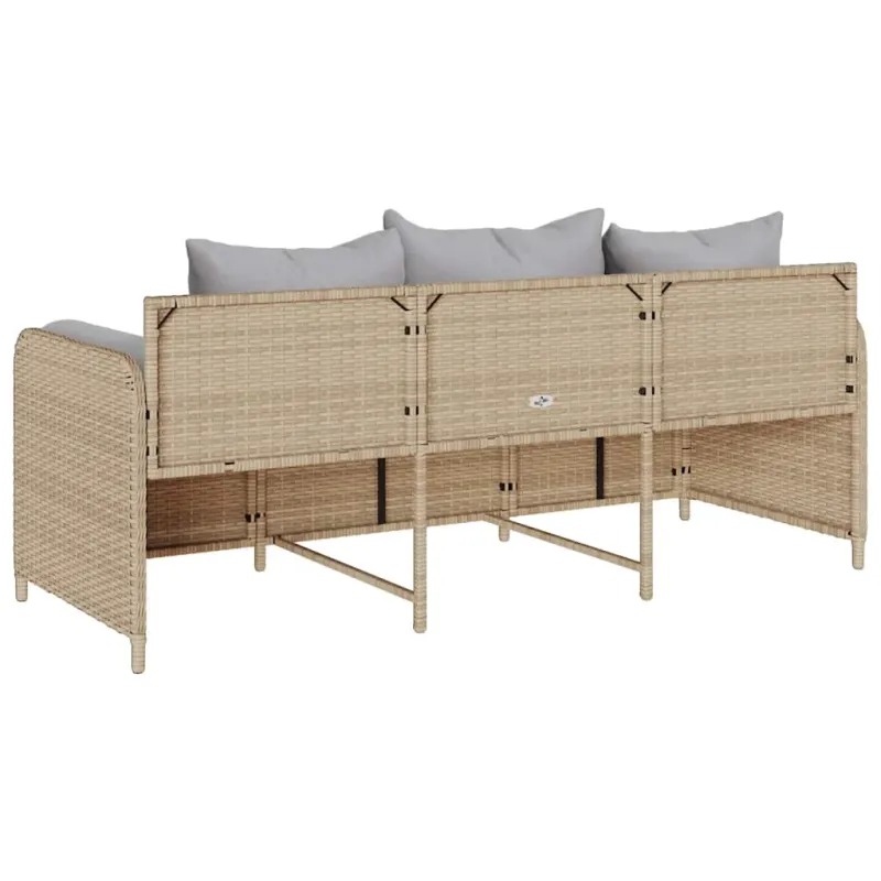 Sodo sofa su pagalvėlėmis, 3 sėdimos vietos, smėlio spalvos, poliratanas