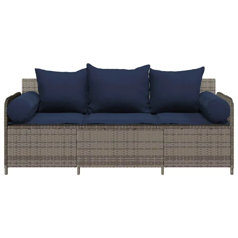 Sodo sofa su pagalvėlėmis, 3 sėdimos vietos, pilka, poliratanas