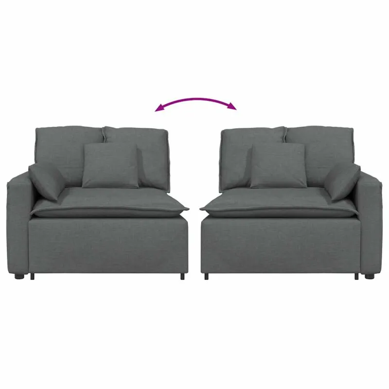 Modulinė sofa su porankiu ir pagalvėlėmis, tamsiai pilka, 100 cm