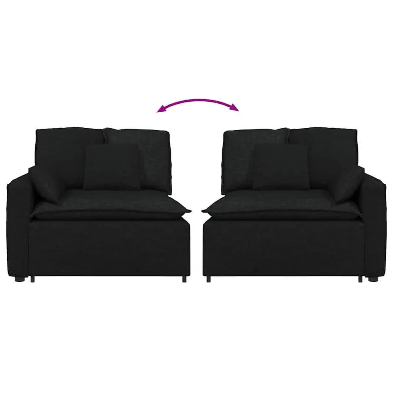 Modulinė sofa su porankiu ir pagalvėlėmis, juoda, 100 cm