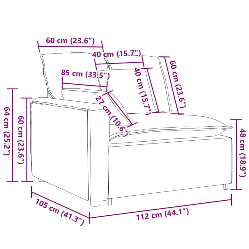 Modulinė sofa su porankiu ir pagalvėlėmis, juoda, 100 cm