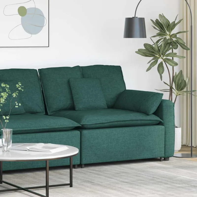Modulinė sofa su porankiais ir pagalvėlėmis, tamsiai žalia, 100 cm