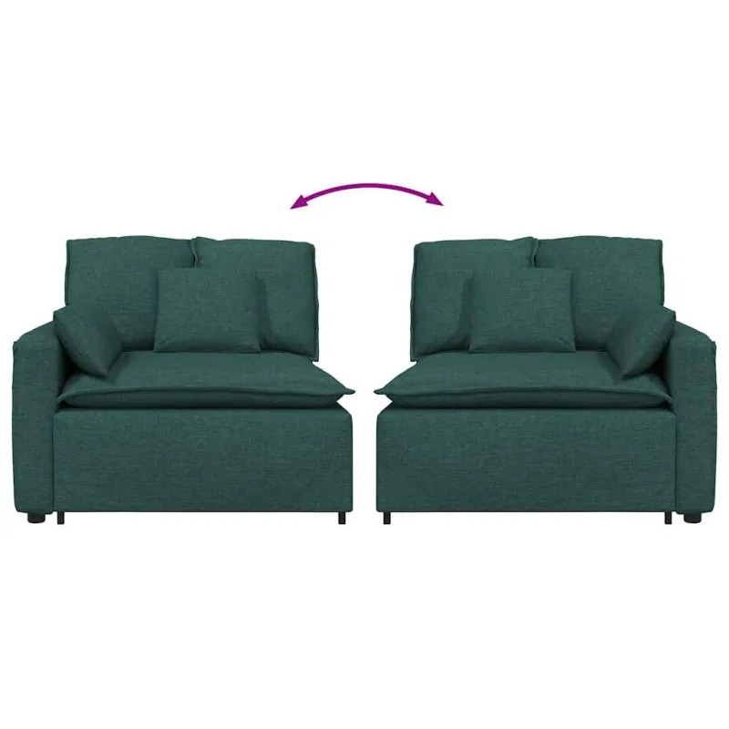 Modulinė sofa su porankiais ir pagalvėlėmis, tamsiai žalia, 100 cm