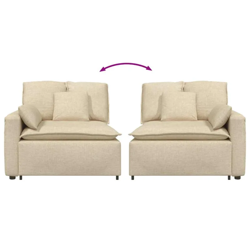 Modulinė sofa su porankiu ir pagalvėlėmis, kreminės spalvos, 100 cm